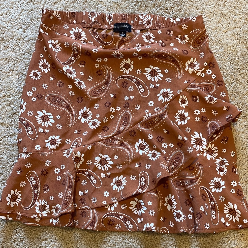 Originality Brown Floral Mini Skirt
